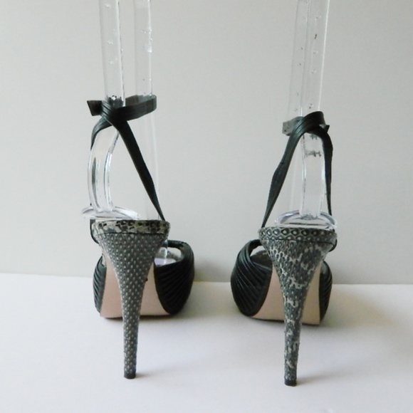 Reiss Snake Print Leather Platform Peep Toe - Picture 6 of 8